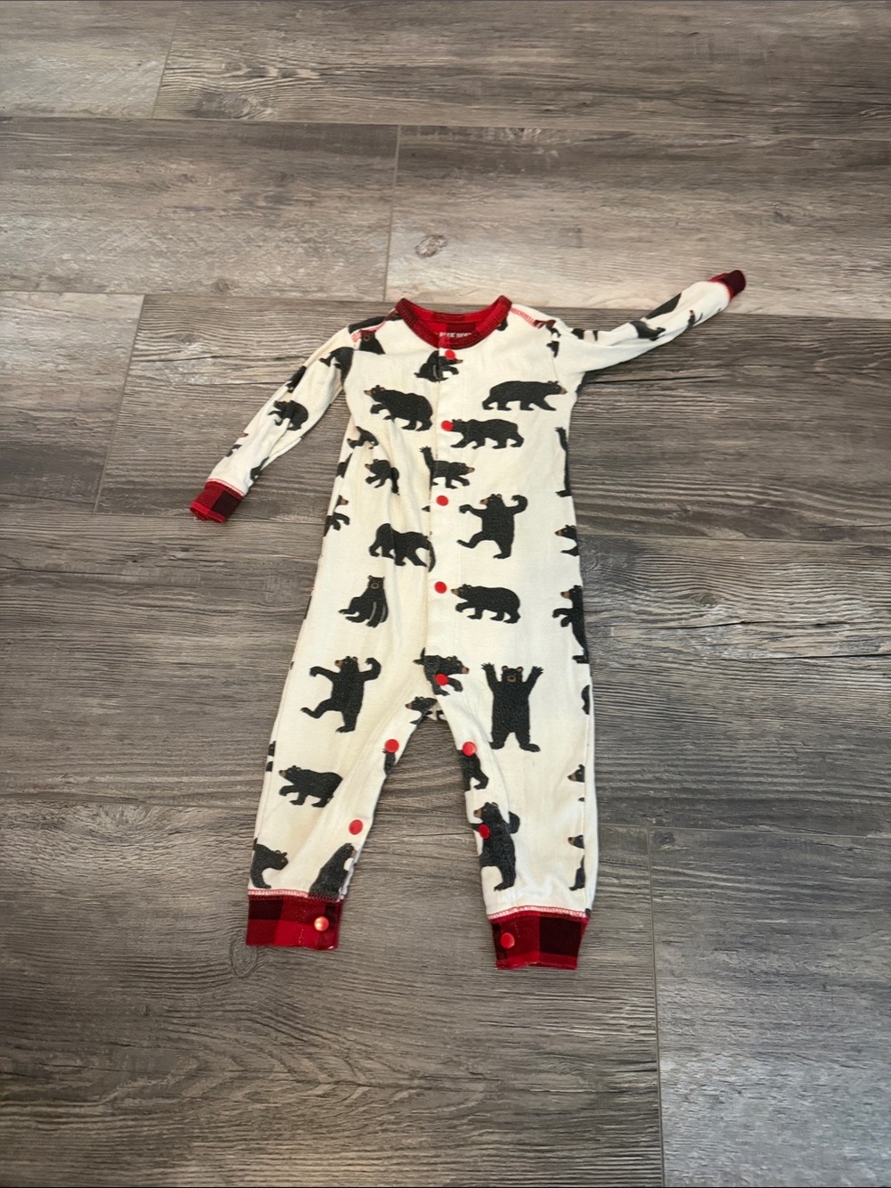 Little Blue House Bear Print Infant One-Piece Pajamas with Red Trim